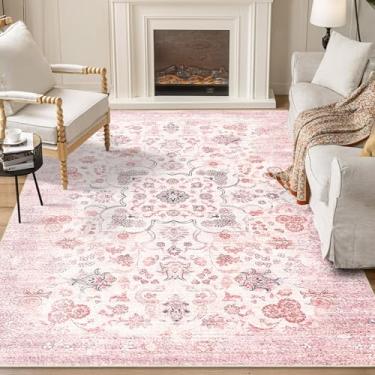 Imagem de Castage Tapetes laváveis, rosa para quarto, sala de estar, cozinha, sala de jantar, boho, vintage, boêmio, envelhecido, casa de fazenda, antiderrapante, cinza blush floral