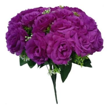 Imagem de Buquê Com 24 Rosas Artificiais Grande 40cm Flores Arranjo - Mega Varie