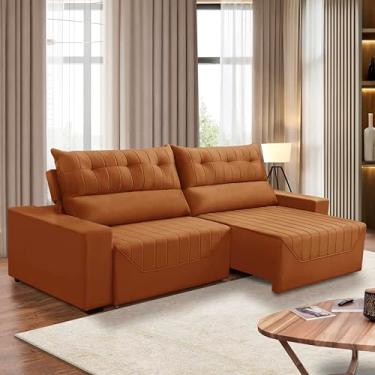 Imagem de Sofá Retrátil e Reclinável 5 Lugares 3,00m Antonella Veludo Terracota Adonai Estofados