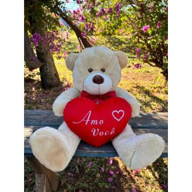 Imagem de Urso Pelúcia Grande Com Coração 50cm Presente Cores - DW Confecções, D