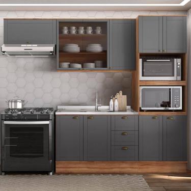 Imagem de Cozinha Completa Milla Plus Armário e Balcão Nog/Cinza Carraro