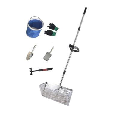 Imagem de KiBcsLic Ancinho de areia, peneira de praia, fácil limpeza, premium, sem dobra, peneirador multifuncional, cabo longo, com múltiplas ferramentas pequenas, Prata