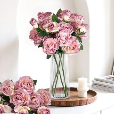 Imagem de JOHOUSE 1 pacote de flores artificiais para decoração, buquê de flores falsas roxas, rosas artificiais para artesanato faça você mesmo, enchimentos de vasos, decoração de casa de casamento