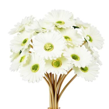 Imagem de SITUMEIZI 15 buquê de flores artificiais brancas gerbera, margaridas falsas, 38 cm para casamento, festa de noiva, decoração de cozinha