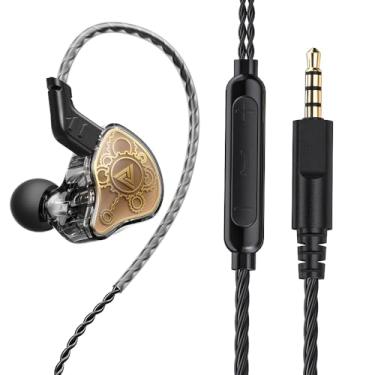 Imagem de URIZONS Fones de ouvido QKZ Hi7T de resina dinâmica transparente para monitor de DJ, fones de ouvido intra-auriculares com fio de 3,5 mm, com volume, ajustável, Hi-Fi, estéreo, graves pesados para