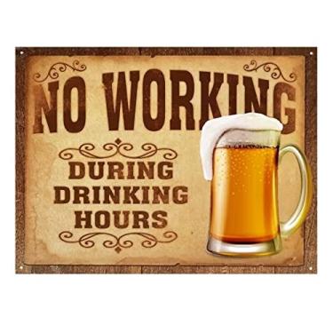 Imagem de AMERICAN WIT Placas De Parede Engraçadas Para Casa E Cozinha, Lata Vintage "Proibido Trabalhar Durante O Horário Consumo Bebidas Alcoólicas", Caverna Do Homem Retrô Na Novidade Porta Cerveja