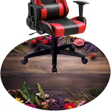 Imagem de Tábuas de madeira, tapete de cadeira de escritório, tábuas de madeira antiga estilo rústico com padrão floral, tapete de cadeira de mesa para piso de madeira de escritório em casa, protetor de piso de