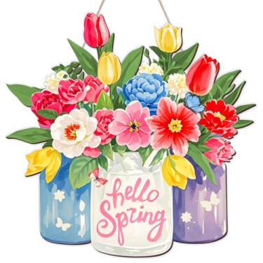 Imagem de Arosche Decoração De Primavera Para Porta, Placa Pendurar, Guirlanda, Vaso Flores, Madeira, Tulipa Rústica, Floral, Bem-Vindo, Fazenda, Casa, Árvore, Parede, Artigos Festas
