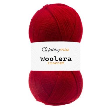 Imagem de HobbyMia Fio de lã de crochê Woolera - 100 g / 623 jardas - (1) peso superfino - 75% acrílico, 25% lã (vermelho, 1 novelo)