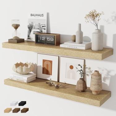 Imagem de Prateleiras flutuantes para parede, conjunto de 2 prateleiras flutuantes de 91 cm, prateleira de madeira rústica montada na parede para banheiro, sala de estar, quarto e cozinha, prateleira suspensa