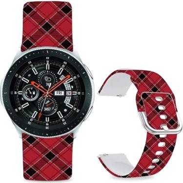 Imagem de Sjiangqiao Pulseiras estampadas de padrão compatíveis com Samsung Galaxy Watch de 46 mm/Watch 3 de 45 mm/Gear S3 Frontier/Classic/Pebble Time/V de 22 mm para homens e mulheres (xadrez vermelho e preto