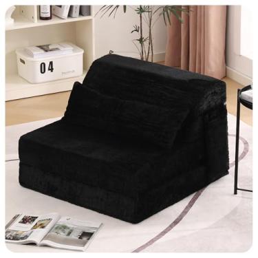 Imagem de Tiita Sofá-cama Dobrável Moderno com Travesseiro e Colchão de Tamanho Único, Espuma de Memória, Preto, para Sala de Estar, Quarto, Escritório e Dormitório