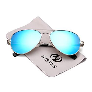 Imagem de HJSTES Óculos de sol aviador infantis polarizados para meninas, meninos, óculos clássicos juvenis, lentes de proteção UV400, 52 mm, A05 Espelhado prateado/azul, Small