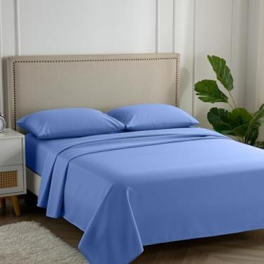 Imagem de Carressa Linen Lençóis 100% algodão egípcio - jogo de cama queen size 4 peças de 600 fios, macio, resfriamento, cetim de alta contagem de fios, roupa de cama de luxo extra longa, bolso profundo de 41