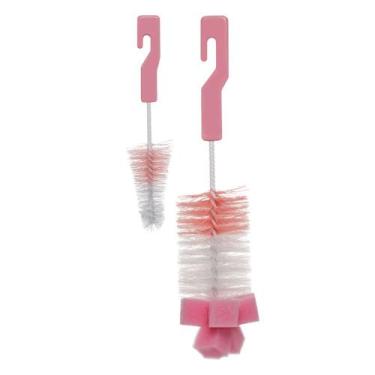 Imagem de Escovas Buba para Mamadeira e Bico com Esponja Rosa
