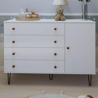 Imagem de Cômoda Infantil Aurora 1 Porta 4 Gavetas Branco - Minastex