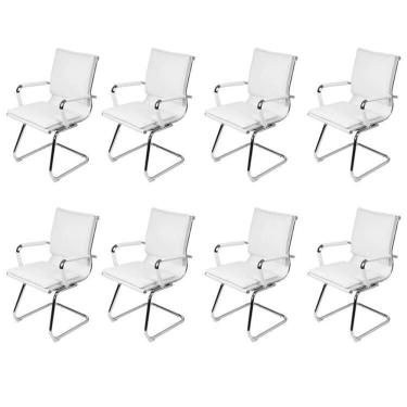 Imagem de Kit 8 Cadeiras para Escritorio Interlocutor Italiano Estofada em Sintético 3304 Branco