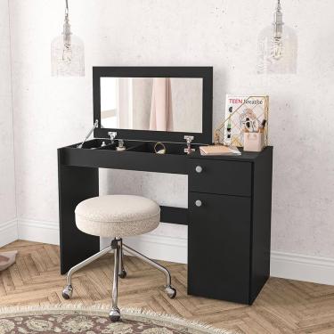 Imagem de Penteadeira Politorno Iracema Espelho Recolhível 1 Gaveta 1 Porta Nichos Compacta MDP Pintura UV