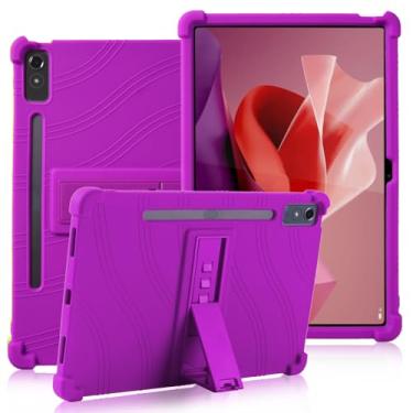 Imagem de ATOOZ Capa para Lenovo Tab P12 de 12,7 polegadas 2023, capa infantil de silicone macio à prova de choque para tablet Lenovo P12 com suporte e suporte para caneta (roxa)