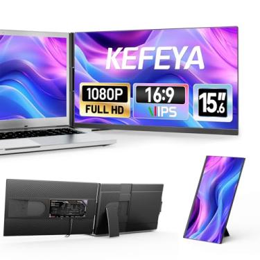 Imagem de KEFEYA Extensor de tela de laptop, monitor portátil IPS FHD 1080p de 15,6 polegadas para laptop, extensor de monitor duplo Plug and Play para laptops de 13 a 17,3 polegadas, compatível com Mac