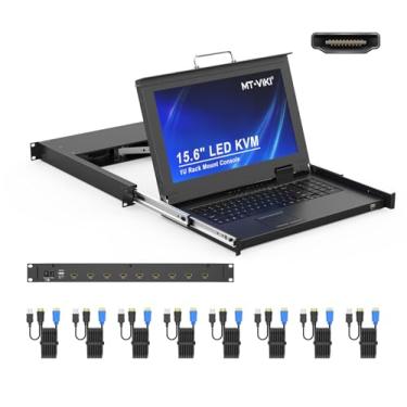 Imagem de MT-VIKI Console Kvm De 8 Portas Hdmi, Console Kvm De Montagem Em Rack 1U Com Monitor Lcd De 15,6'', Touchpad Integrado Kvm De Profundidade Curta 1080P + Teclado + Gaveta + 8 Cabos Kvm, Suporte Osd/T