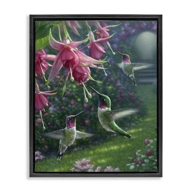 Imagem de Stupell Industries Design de arte de parede em tela flutuante com moldura preta para jardim de beija-flor por Collin Bogle, 53 x 43 cm
