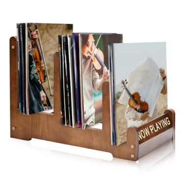 Imagem de Ebrima Suporte de armazenamento de discos de vinil, suporte de armazenamento de álbuns, organizador de vinil, suporte de madeira para exibição de álbuns e organizador