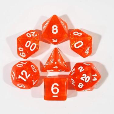Imagem de Conj. de 7 Dados RPG 60% OFF SUPER PROMO, Laranja translúcido