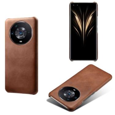 Imagem de Capa para Honor Magic 4 Ultimate,Proteção contra quedas,Casca de volta de cor sólida simples,Design de couro de imitação de plástico-Brown