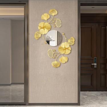 Imagem de Tandefio 3 peças de espelhos de parede decorativos de metal para sala de estar espelho de folha de ginkgo de metal moderno criativo decoração de parede arte pendurada espelho para entrada quarto sala