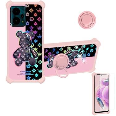 Imagem de jioeuinly Capa compatível com NUU Mobile X10 5G [com protetor de tela de vidro temperado][PC rígido + silicone macio][suporte para anel] [luz refletora colorida] IMDF-JXX