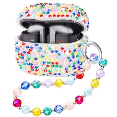 Imagem de Ucharmbead Compatível com Samsung Galaxy Buds 3 Capa e Galaxy Buds 3 Pro, capa brilhante com glitter de cristal, com pingente de chaveiro de cordão brilhante para mulheres (cor candy)