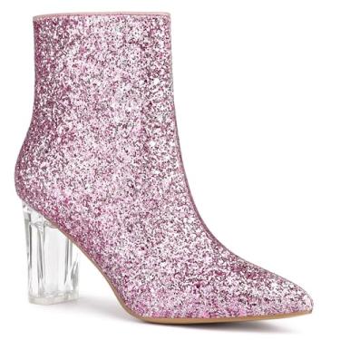Imagem de Botas femininas Allegra K salto bloco transparente com glitter no tornozelo, rosa, 9.5