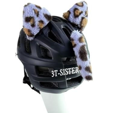 Imagem de 3T-SISTER Orelhas de gato fofas para capacete com cauda decoração de capacete reutilizável cor roxa 3 peças