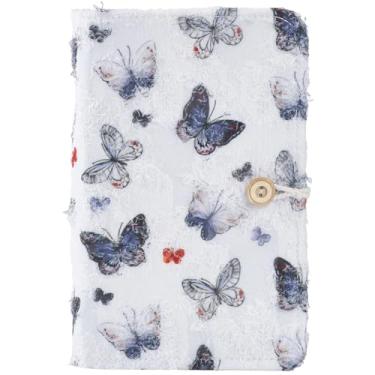 Imagem de CRASPIRE Caderno bordado recarregável A6 fichário com 6 anéis, borboleta, branco, tecido com bolso com zíper, botão amarrado, agenda, escrever diário de viagem para mulheres, presente para amigas e