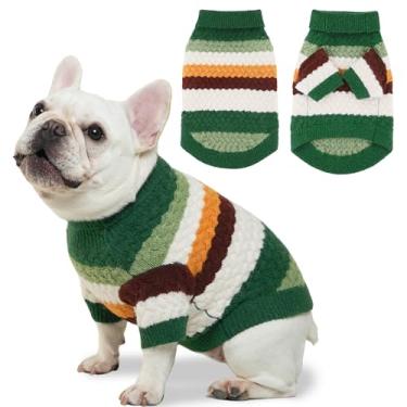 Imagem de KAROKU Suéter para cachorro, suéter clássico de gola rolê, suéter quente para o inverno, roupas macias de Natal para meninos e meninas, roupas de cães para gatos pequenos/médios, cachorros (verde