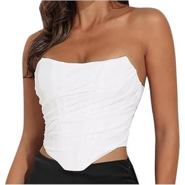 Imagem de Camisola Vintage Sem Alças Costas Abertas Tanques Femininos Desossada Malha Zip Back Bustier Top Colheita Para Fora Festa Namoro Tube Tops, White, 3XL