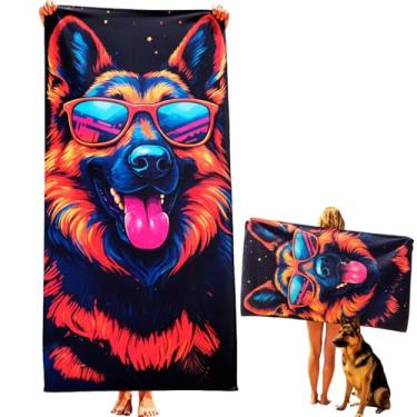 Imagem de Truwnorth Pastor alemão engraçado de microfibra em óculos de sol toalha de praia colorida para mulheres, meninas, crianças, meninos, homens, toalha de praia de pelúcia, toalha de piscina absorvente