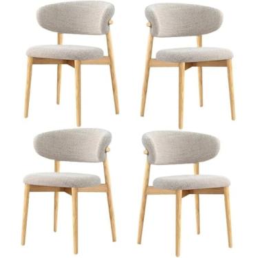 Imagem de Conjunto De 2 Cadeiras De Jantar Modernas De Meados Do Século, Cadeiras De Jantar De Madeira Maciça Com Almofada De Linho E Encosto Curvo, Cadeiras De Cozinha Estofadas Para Sala, Log, 4