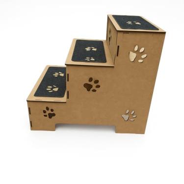 Imagem de Passos Escadinha pet 3 Degraus Madeira MDF com carpete antiderrapante p/cachorros e gatos
