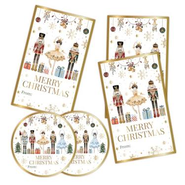 Imagem de Conjunto de adesivos decorativos de Feliz Natal, quebra-nozes de Natal, adesivos para selos de envelopes, 20 etiquetas redondas e 20 retangulares, suprimentos e lembrancinhas de festa de Natal - A20