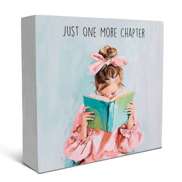 Imagem de SRADMO Just One More Chapter Reading Book Wood Box Sign Desk Decor, Book Lovers Gifts for Women, Bookish Theme Wooden Block Box Decoration Accessories for Reading Nook Corner Library Classroom Shelf