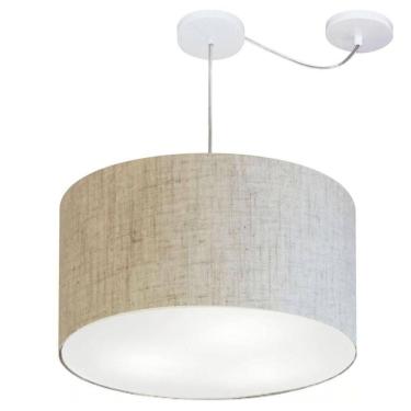 Imagem de Lustre Pendente Cilíndrico Com Desvio De Centro Md-4167 Cúpula Em Tecido 60x30cm Rustico Bege - Bivolt