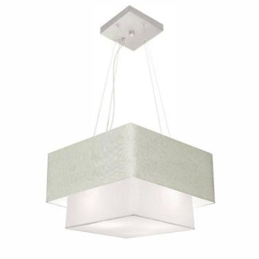 Imagem de Lustre Pendente Duplo Quadrado Vivare Md-4157 Cúpula Em Tecido 40x35cm - Bivolt Rustico-cinza-branco 127/220v
