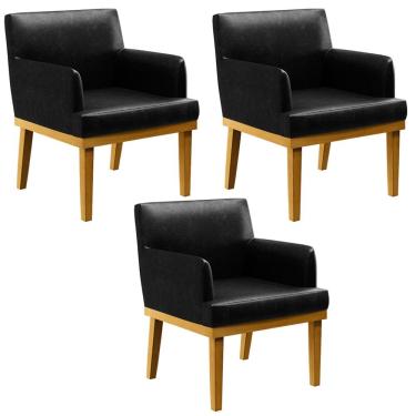 Imagem de Kit 3 Poltronas Decorativas Para Sala De Estar E Recepção Beatriz W01 Couríssimo Preto - Lyam Decor