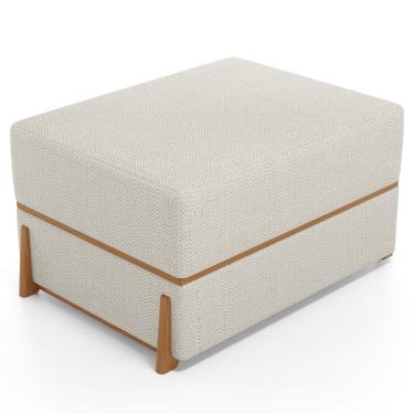 Imagem de Puff Decorativo Retangular Para Sala de Estar Domus L02 Linho Champagne - Lyam Decor