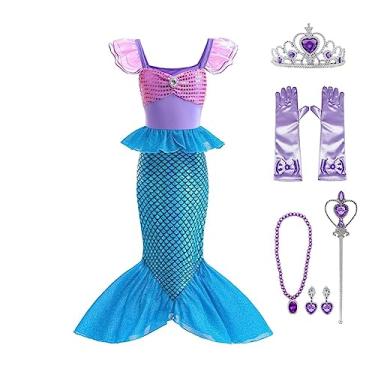 Imagem de Dressy Daisy Fantasia de festa de aniversário de princesa brilhante cauda de sereia com acessórios para meninas tamanho 10-12