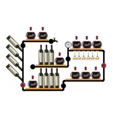 Imagem de Suporte de vinho para armazenamento de vinho rack de vinho tubo de água de ferro criativo estilo industrial refrigerador de vinho para casa prateleira decorativa de parede prateleiras de vinho