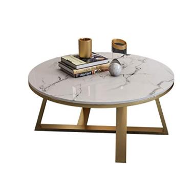 Imagem de Mesa de centro de design simples, mesa de centro de ardósia de mármore, simples, moderna, nórdica, pequena, apartamento, sala de estar, mesa lateral redonda em ouro preto e branco, mesa lateral