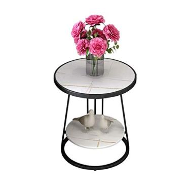 Imagem de Mesa de centro de design simples moderna mármore varanda redonda pequena mesa de centro sofá mesa lateral armário pequeno mesa de canto luz luxuosa sala de estar mesa de canto mesa de canto